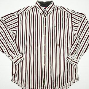 Vintage Tommy Hilfiger Shirt Large Colorful Striped Crest Button Up Long Sleeve